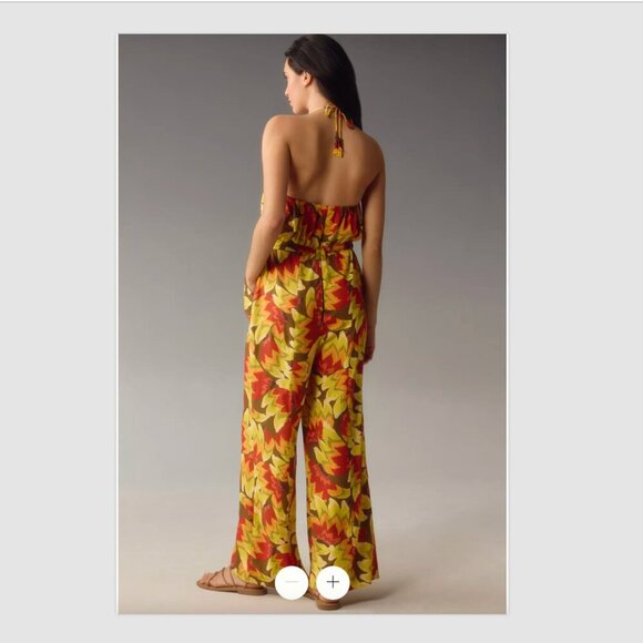 Farm Rio x Anthropologie Fruit Print Jumpsuit, Size L, Wide Leg, One Piece, NWT - Picture 3 of 12